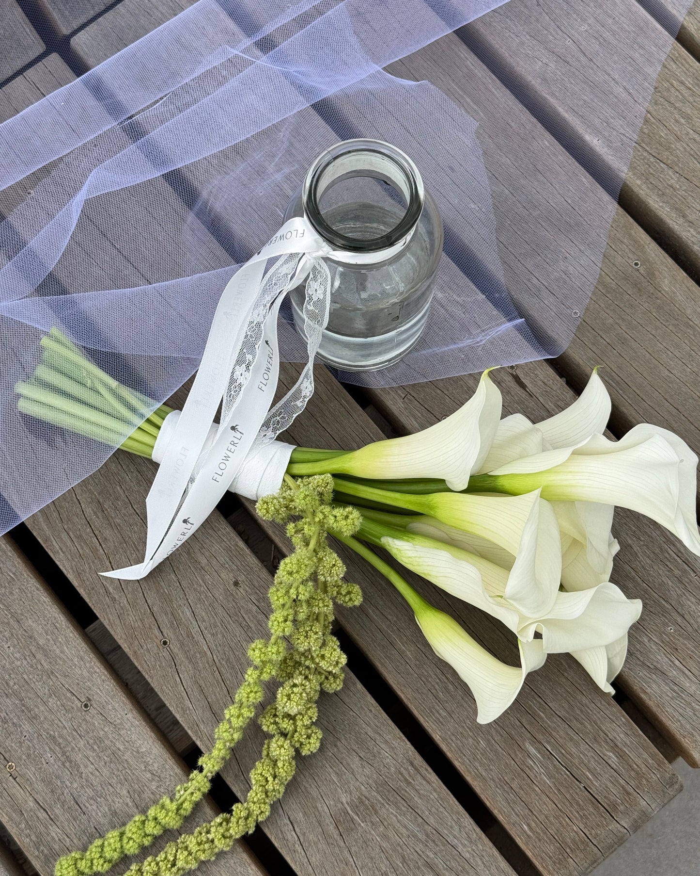 White Calla Lilies & Hanging Amaranthus